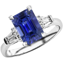 Rund & Baguette Diamant Sri Lanka Saphir Ring Smaragdschliff 4 Karat