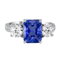 Runddiamant 3 Steine Ring Ceylon Saphir 3.50 Karat Milgrain Gold