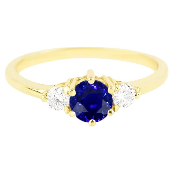 Runddiamant Ceylon Saphir Ring 2 Karat 3 Steine Gelbgold Krappen - harrychadent.de