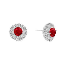 Runde 4,70 Karat Rubin und Aus der Erde Abgebauter Natürlicher Diamanten Ohrstecker Gold Weiß 14K