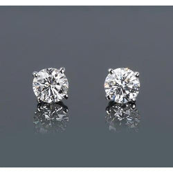Runde Aus der Erde Abgebauter Natürlicher Diamant Ohrstecker 1,50 Karat Prong Style Weißgold 14K