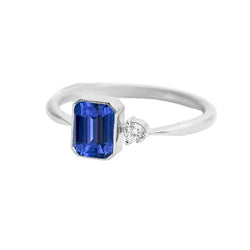 Runde Aus der Erde Abgebauter Natürlicher Diamantlünette mit blauem Saphirring 1,75 Karat konischer Schaft