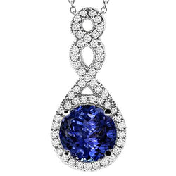 Runde Tansanit & Aus der Erde Abgebauter Natürlicher Diamant Anhänger Halskette 4,25 Karat WG 14K