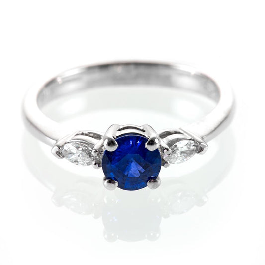Runden & Marquise Ceylon Blue Sapphire Aus der Erde Abgebauter Natürlicher Diamants Ring Weißgold 2.50 Ct