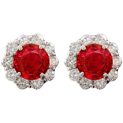 Runden Red Ruby Halo DiamantStud Damen Ohrringe 3.50 Karat Neu