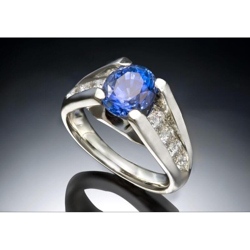 Runder 2,50 Karat Sri Lanka Saphir Diamant Ring Weißgold 14K - harrychadent.de
