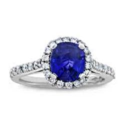 Runder 2,50 Karat blauer Saphir mit Aus der Erde Abgebauter Natürlicher Diamantring Weißgold 14K