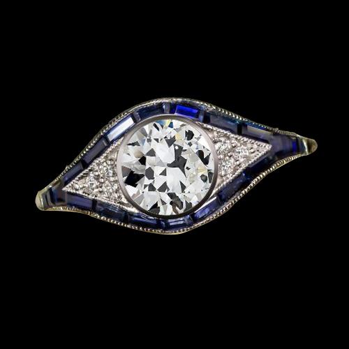 Runder Altschliff Diamant Lünette Set Ring & Baguette Saphir 3 Karat - harrychadent.de