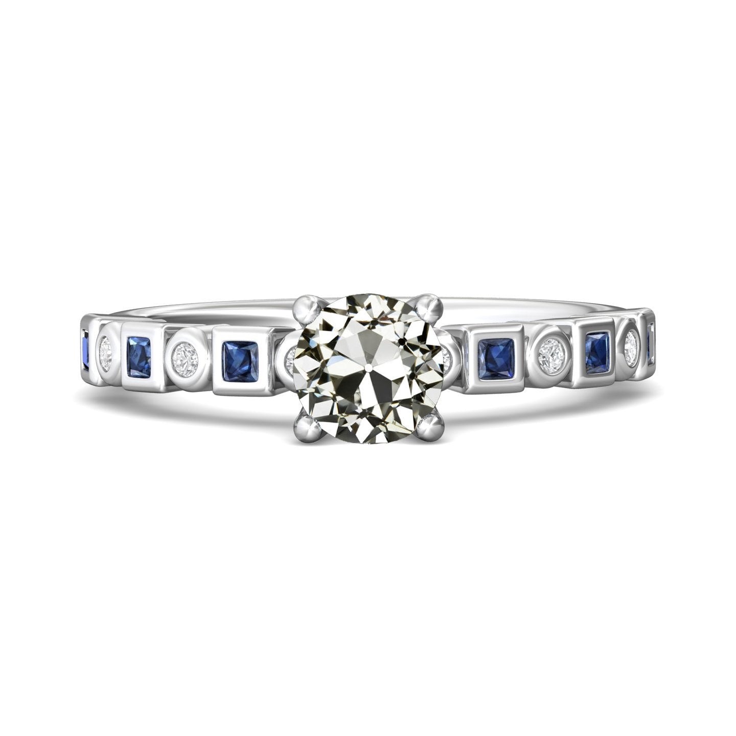 Runder Altschliff Diamant & Prinzessin Blauer Saphir Ring 4.50 Karat - harrychadent.de