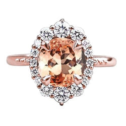 Runder Brillantschliff 15 Karat Morganit und Aus der Erde Abgebauter Natürlicher Diamanten Ring 14 Karat Roségold