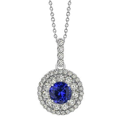 Runder Brillantschliff 3 Karat Tansanit mit Aus der Erde Abgebauter Natürlicher Diamanten Anhänger Weißgold