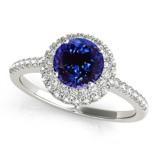 Runder Brillantschliff 6,75 Kt Tansanit und Diamanten Ring Gold Weiß - harrychadent.de