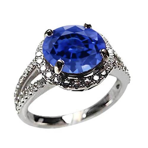 Runder Brillantschliff & Sri Lanka Saphir 4.15 ct. Aus der Erde Abgebauter Natürlicher Diamantring WG 14K