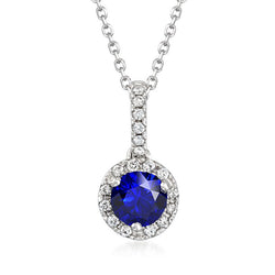 Runder Ceylon-Saphir & Aus der Erde Abgebauter Natürlicher Diamant-Halo-Anhänger 3,50 Karat 14K Gold