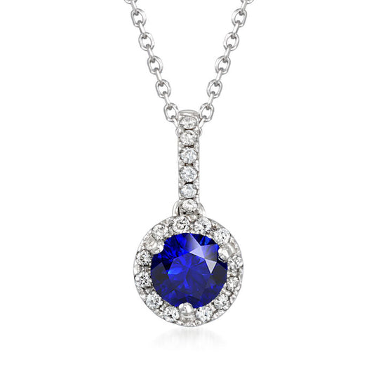 Runder Ceylon-Saphir & Aus der Erde Abgebauter Natürlicher Diamant-Halo-Anhänger 3,50 Karat 14K Gold