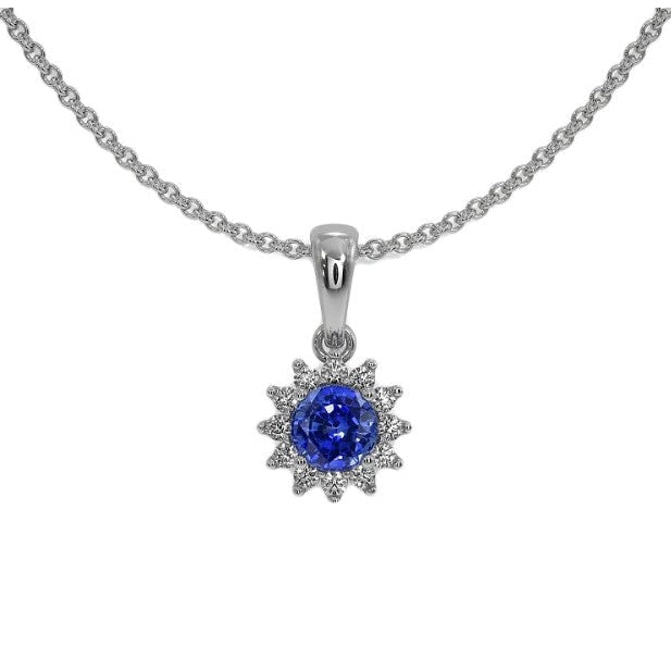 Runder Ceylon-Saphir-Halo-Anhänger Blumenstil Schmuck 2 Karat