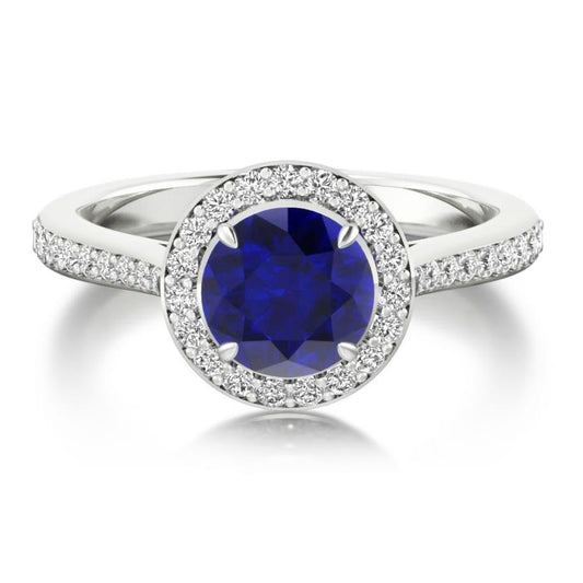 Runder Ceylon Saphir Halo Diamant Ring 2,85 Kt Weißgold Schmuck 14K - harrychadent.de