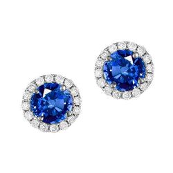 Runder Ceylon Saphir Ohrstecker Halo Aus der Erde Abgebauter Natürlicher Diamant Gold 2.30 Ct