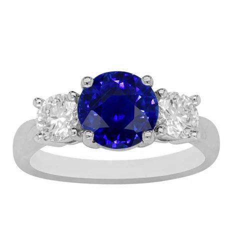 Runder Diamant 3 Stein Edelstein Ring Natürlicher blauer Saphir 3 Karat - harrychadent.de