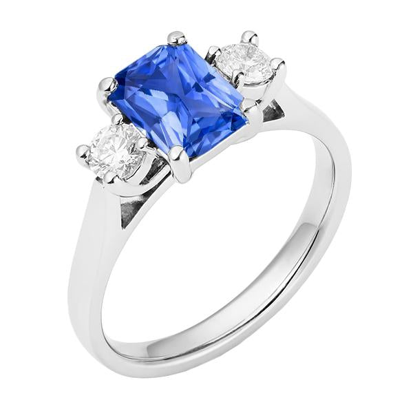 Runder Diamant 3 Steine Radiant Ceylon Saphir Ring 2,50 Karat - harrychadent.de