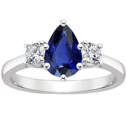 Runder Aus der Erde Abgebauter Natürlicher Diamant 3 Steine Ring Birnenschliff Ceylon Saphir 3 Karat