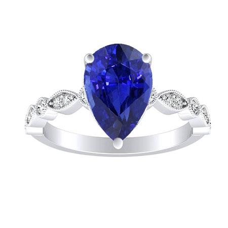 Runder Diamant & Birne Blauer Saphir Jubiläumsring 2 Karat Milgrain - harrychadent.de