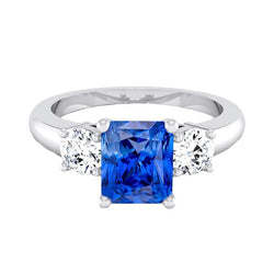 Runder Aus der Erde Abgebauter Natürlicher Diamant Blauer Saphir Jubiläumsring 2.50 Karat Damen 3 Steine