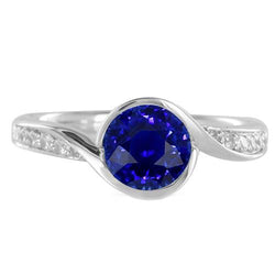Runder Aus der Erde Abgebauter Natürlicher Diamant & Blauer Saphir Ring 2,50 Karat Bypass Style Gold Schaft