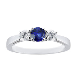 Runder Aus der Erde Abgebauter Natürlicher Diamant & Ceylon Saphir Ring 3 Karat 3 Steine Weißgold 14K