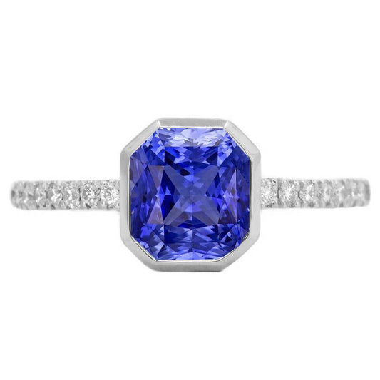 Runder Diamant Ceylon Saphir Ring Lünette Set 4 Karat Pave Set Akzente - harrychadent.de