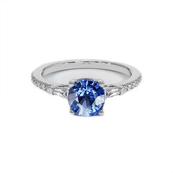 Runder Aus der Erde Abgebauter Natürlicher Diamant-Ceylon-Saphir-Ring aus Weißgold mit Akzenten 5 Karat