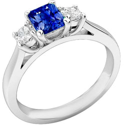 Runder Aus der Erde Abgebauter Natürlicher Diamant Damenring 1,25 Karat Ceylon Saphir U Krappenfassung
