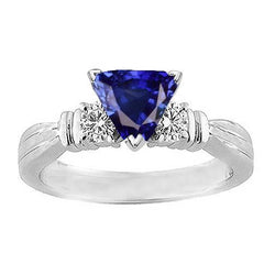 Runder Aus der Erde Abgebauter Natürlicher Diamant-Drei-Steine-Ring Trillion Ceylon Saphir 1,75 Karat