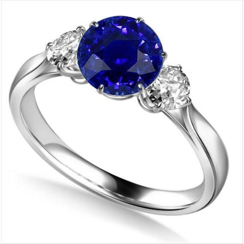 Runder Diamant-Drei-Steine-Ring mit natürlichem blauem Saphir 2,25 Karat - harrychadent.de