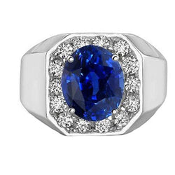 Runder Diamant Halo Oval Saphir Ring Gold Herrenschmuck 3,50 Karat