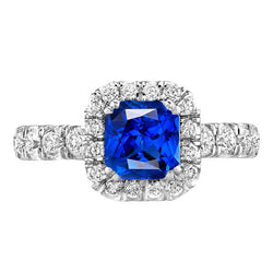 Runder Aus der Erde Abgebauter Natürlicher Diamant Halo Radiant Blue Saphir 4 Karat Weißgold 14K