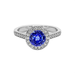 Runder Aus der Erde Abgebauter Natürlicher Diamant Halo Ring Ceylon Saphir 4 Karat Weißgold Akzente