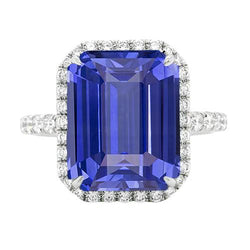 Runder Aus der Erde Abgebauter Natürlicher Diamant Halo Ring Smaragd Natürlicher Saphir 4,50 Karat Akzent