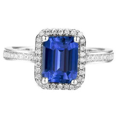 Runder Aus der Erde Abgebauter Natürlicher Diamant-Halo-Ring mit Akzenten natürlicher blauer Saphir 4 Karat