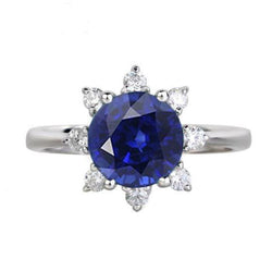 Runder Diamant Halo Star Style Blauer Saphir Ring 3 Karat Weißgold