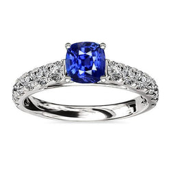 Runder Aus der Erde Abgebauter Natürlicher Diamant Kissen Blauer Saphir Edelstein Ring 3 Karat Weißgold