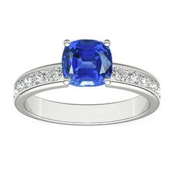 Runder Aus der Erde Abgebauter Natürlicher Diamant Kissen Saphir Edelstein Ring 3,50 Karat Weißgold