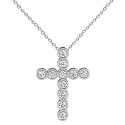 Runder Aus der Erde Abgebauter Natürlicher Diamant Kreuz Anhänger Milgrain Halskette 4 Karat WG 14K