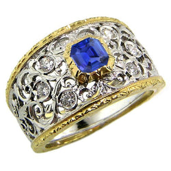 Runder Aus der Erde Abgebauter Natürlicher Diamant-Lünette Asscher Saphir Ring Zweifarbig Filigran 2 Karat