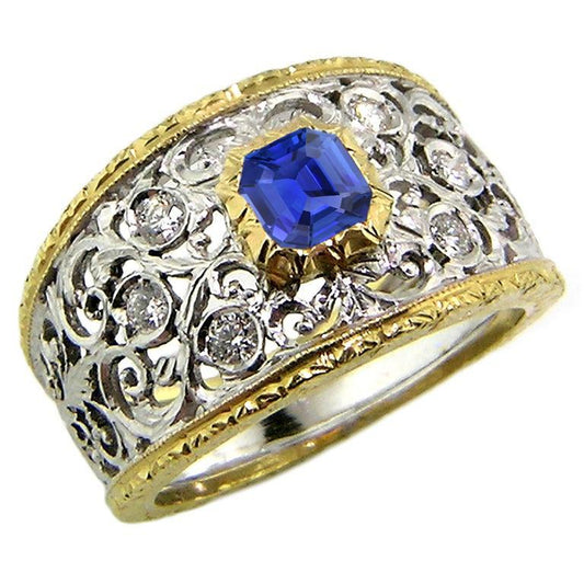 Runder Diamant-Lünette Asscher Saphir Ring Zweifarbig Filigran 2 Karat - harrychadent.de