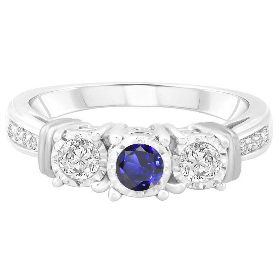Runder Diamant Lünette Set Blauer Saphir Ring 3 Karat Weißgold 14K - harrychadent.de