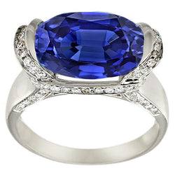 Runder Aus der Erde Abgebauter Natürlicher Diamant & Ovalschliff Blauer Saphir Ring Stabfassung 4,50 Karat