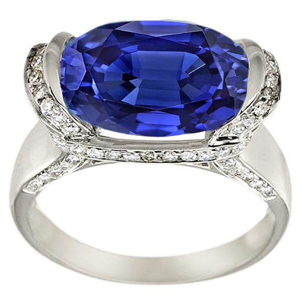 Runder Diamant & Ovalschliff Blauer Saphir Ring Stabfassung 4,50 Karat - harrychadent.de