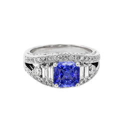 Runder Aus der Erde Abgebauter Natürlicher Diamant-Saphir-Ring Open Eye Style Split Shank 2,50 Karat