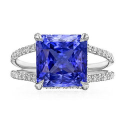 Runder Aus der Erde Abgebauter Natürlicher Diamant Srilankan Saphir Ring Split Shank 5 Karat Damen Gold